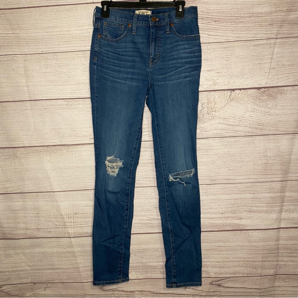 Madewell Womens High-Rise Skinny Crop blue jeans size 28T distressed